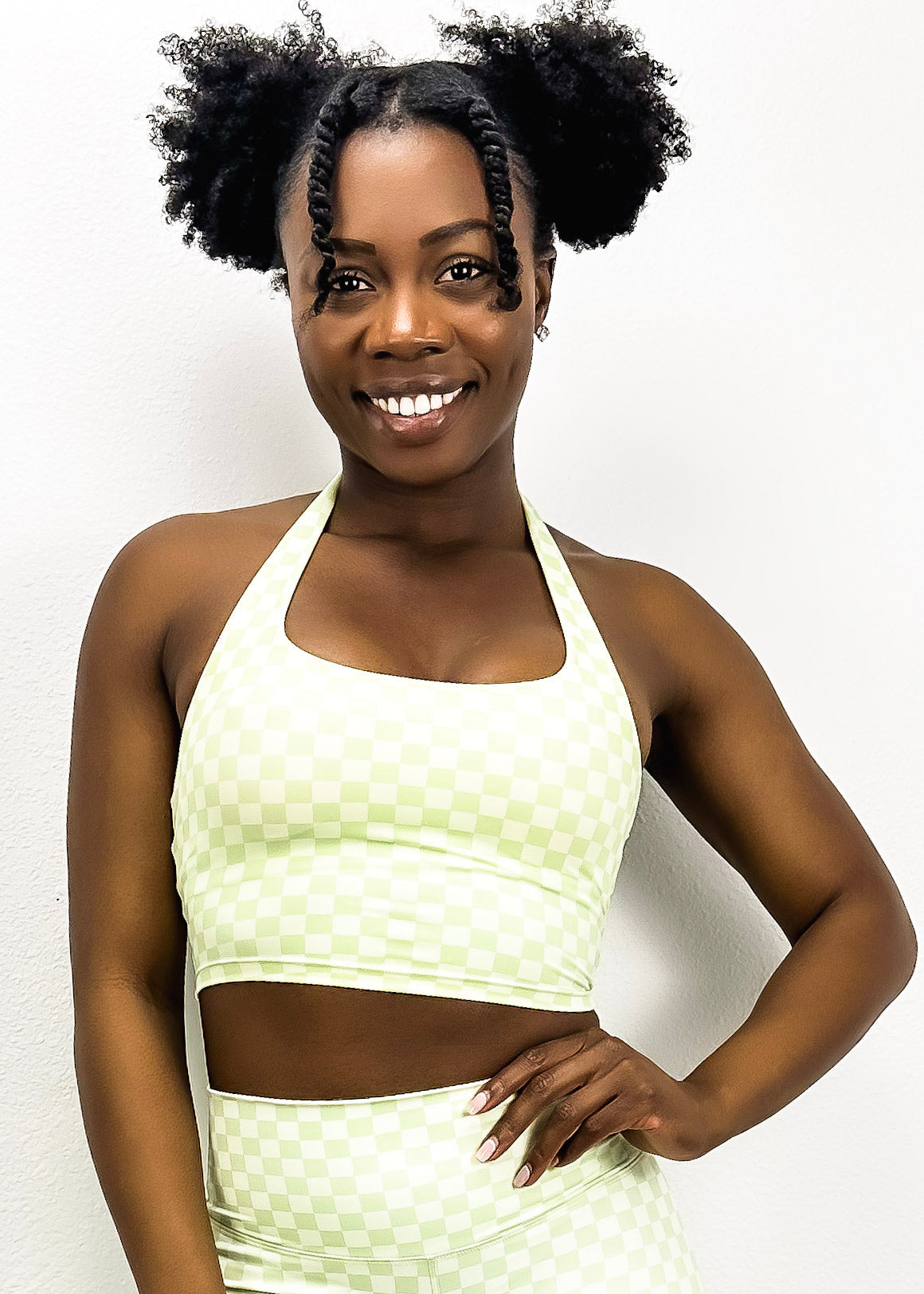 Checkered Longline Halter Sports Bra