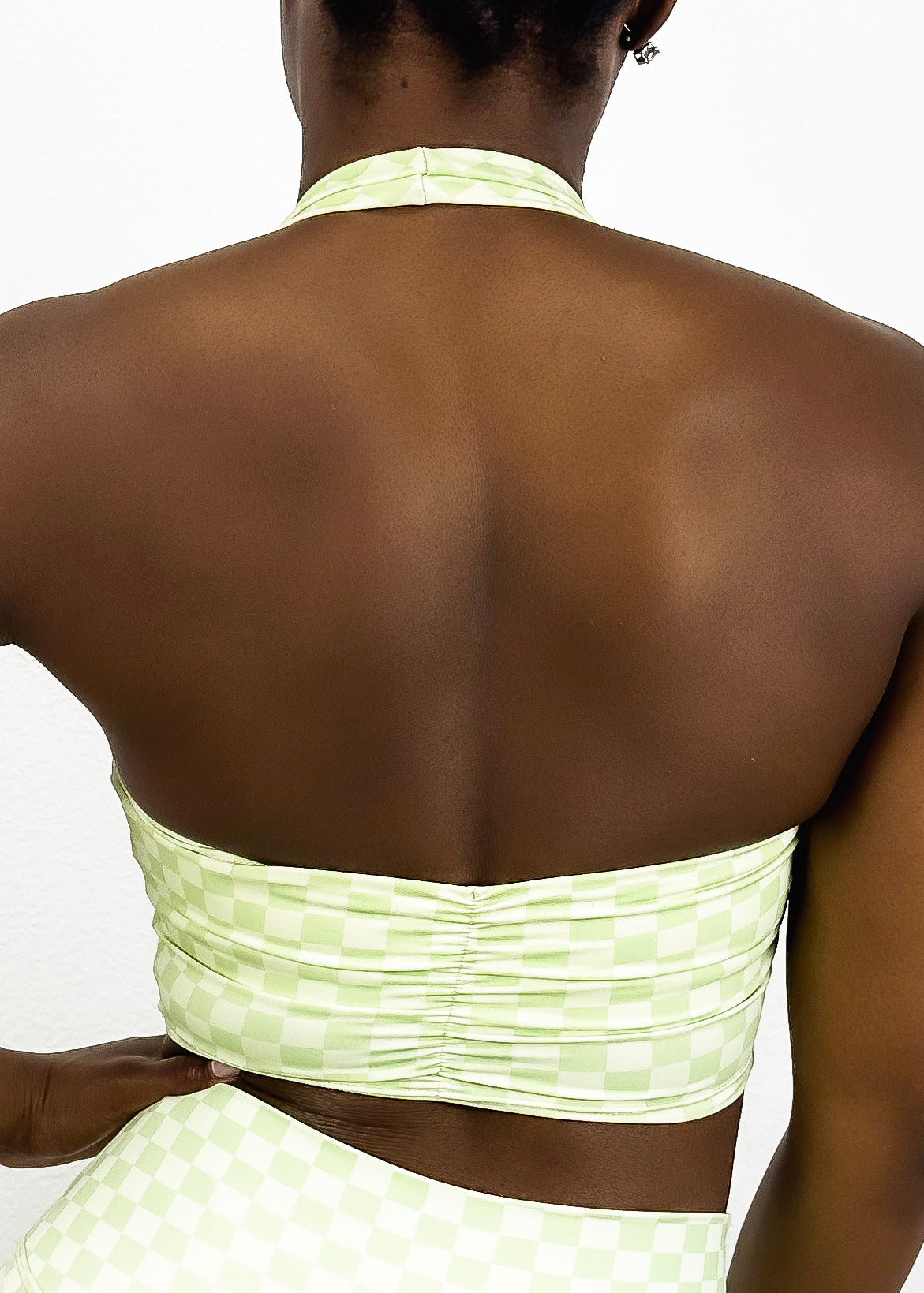 Checkered Longline Halter Sports Bra