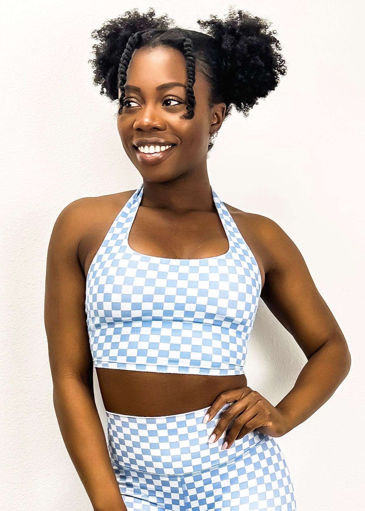 Checkered Longline Halter Sports Bra