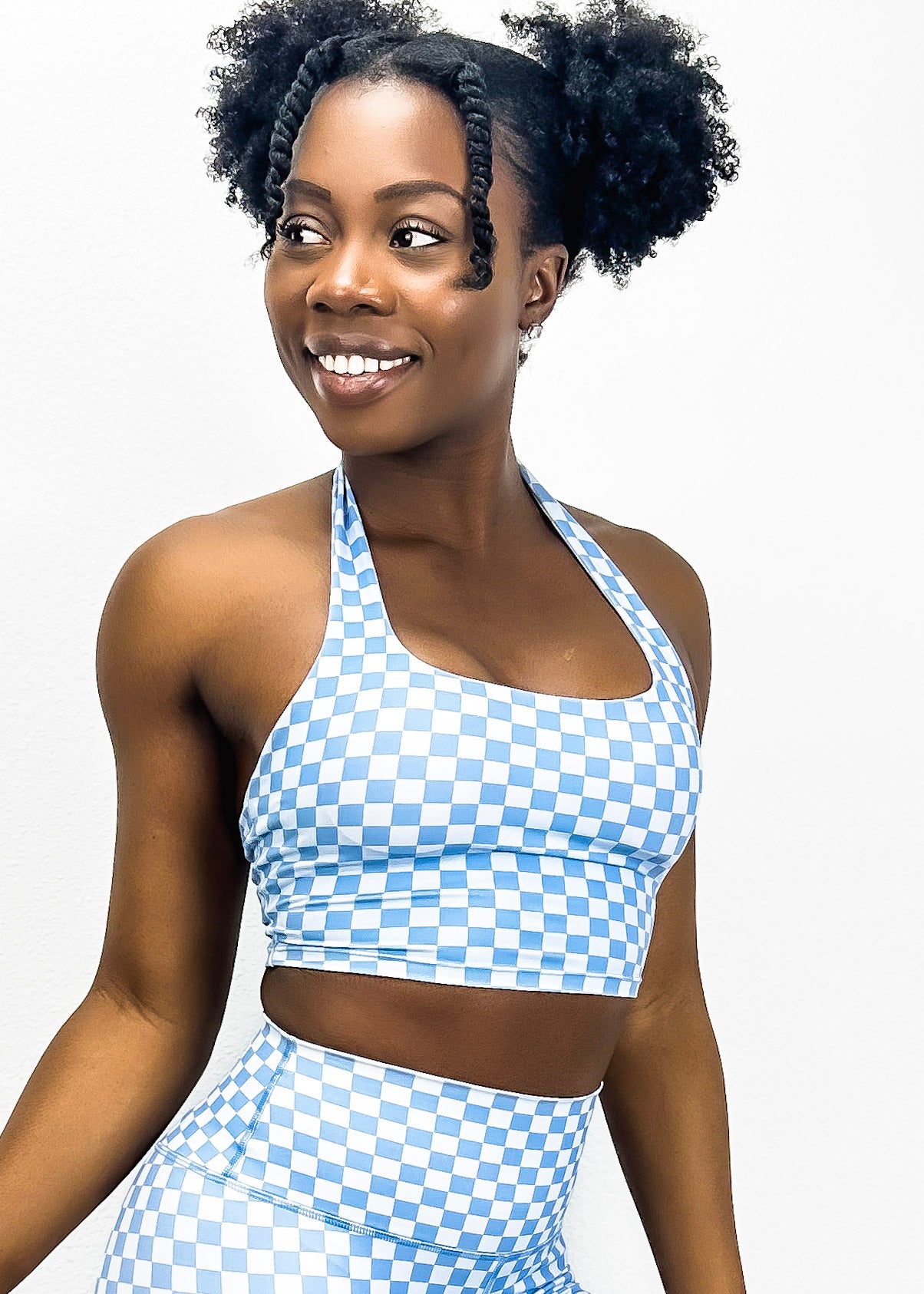 Checkered Longline Halter Sports Bra