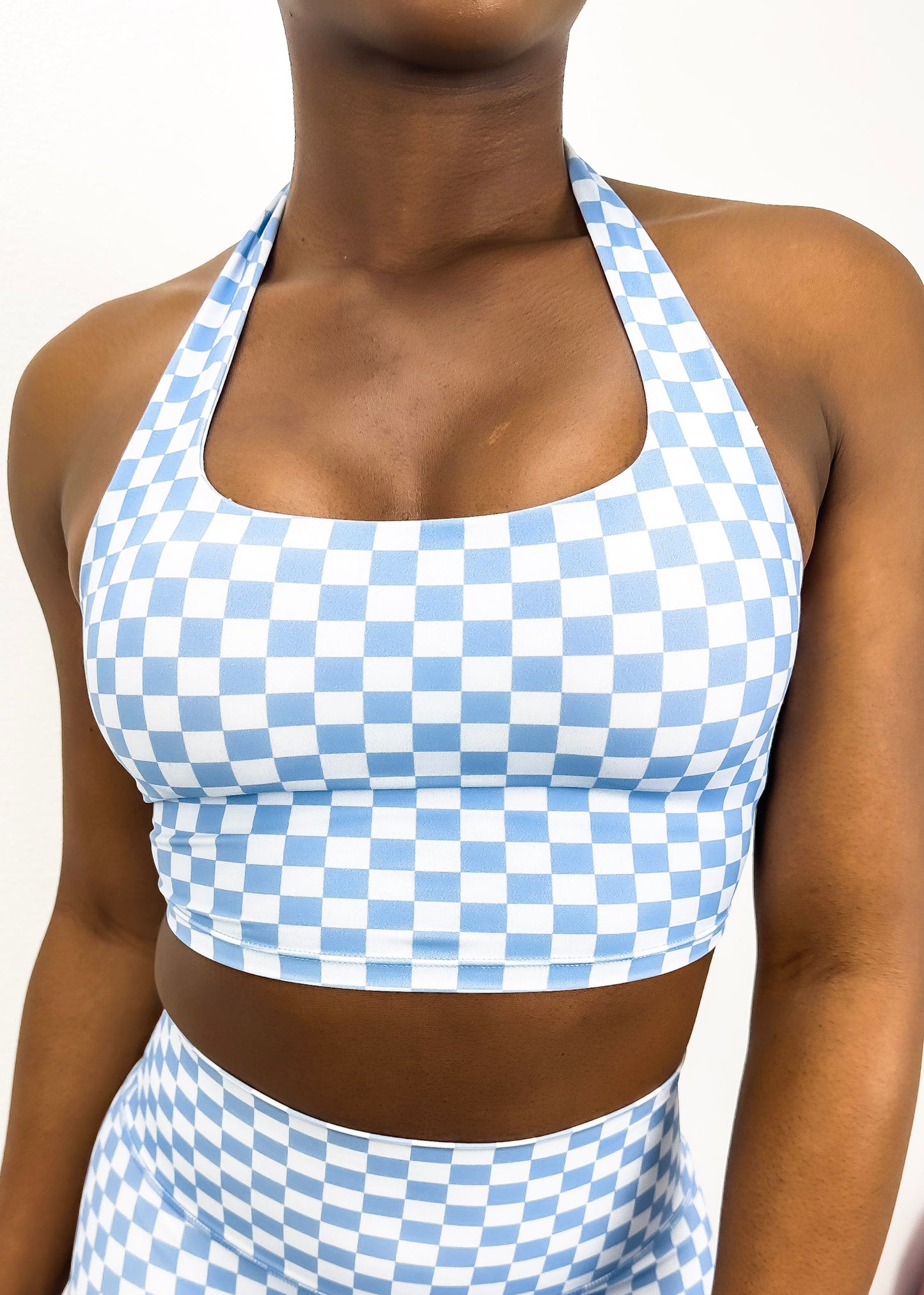 Checkered Longline Halter Sports Bra