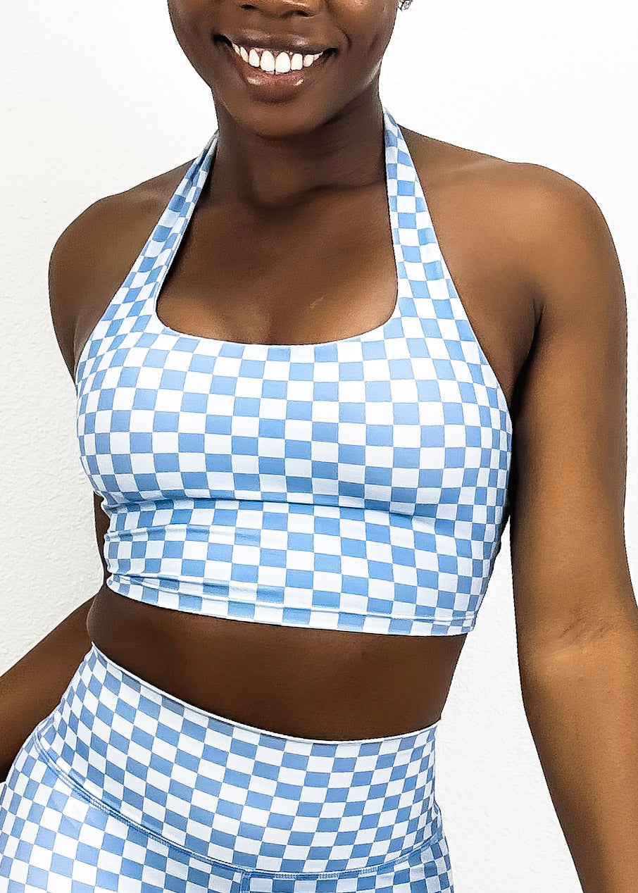 Checkered Longline Halter Sports Bra