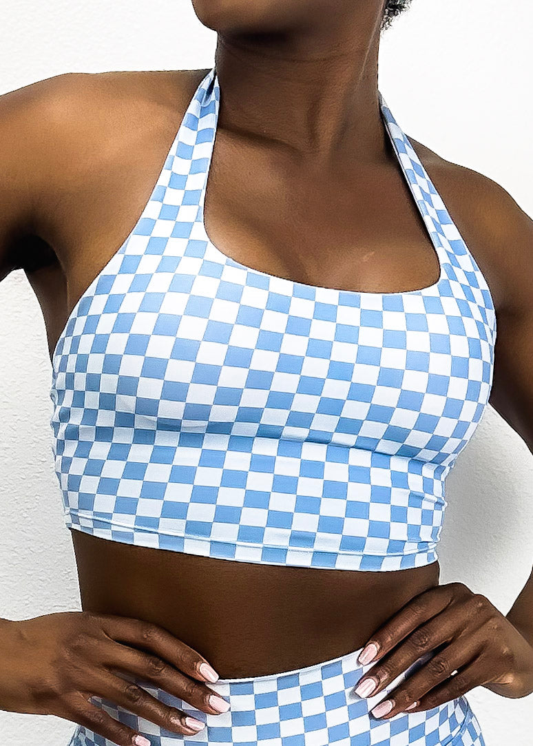 Checkered Longline Halter Sports Bra