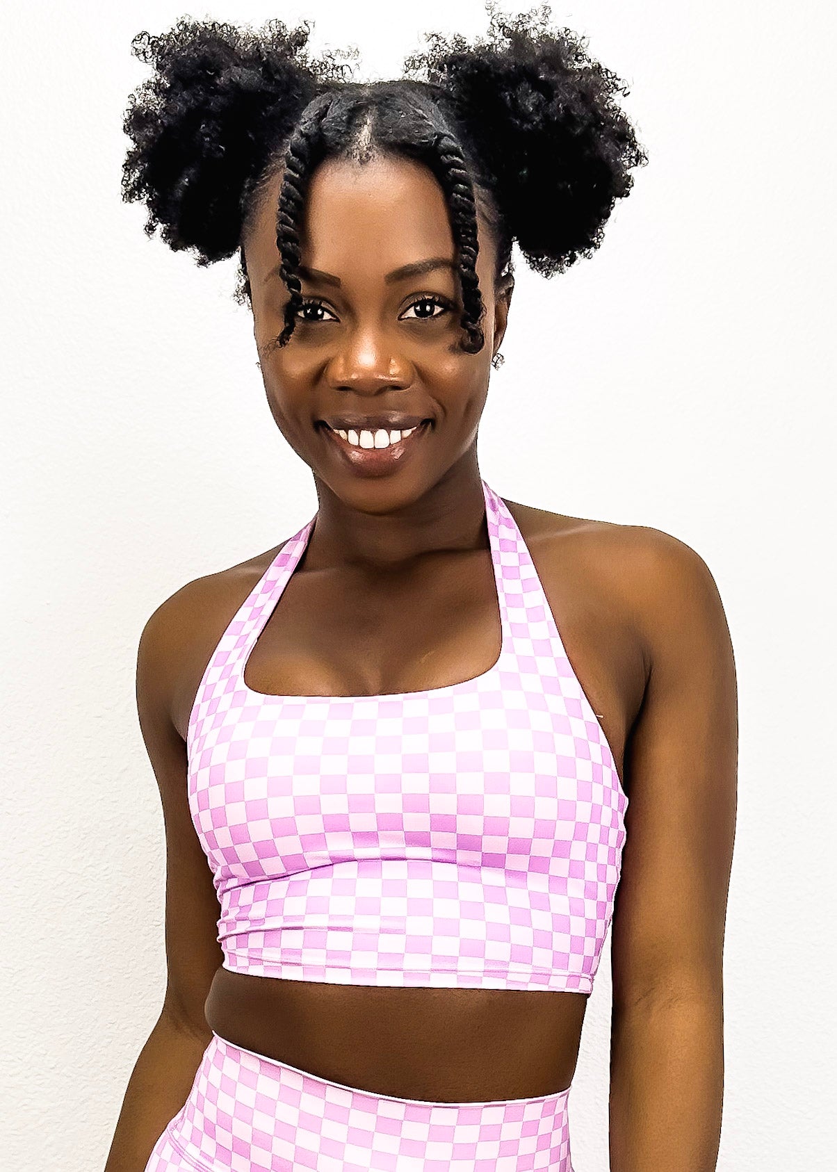 Checkered Longline Halter Sports Bra