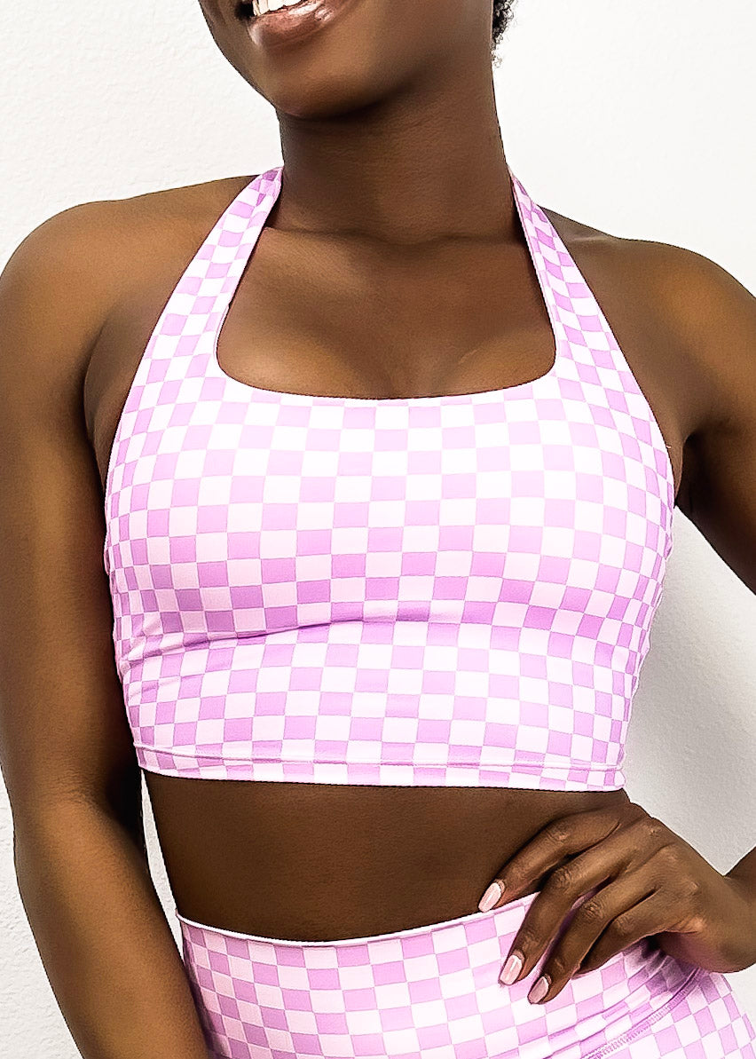 Checkered Longline Halter Sports Bra