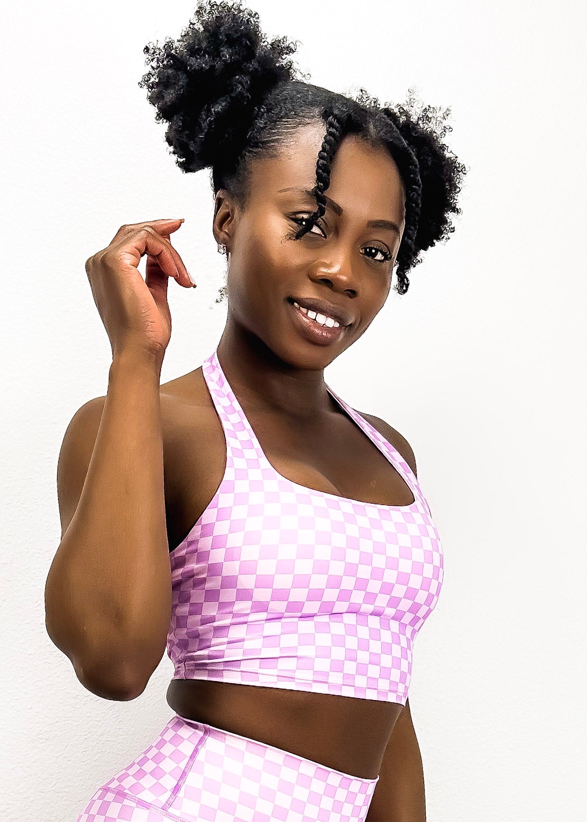 Checkered Longline Halter Sports Bra