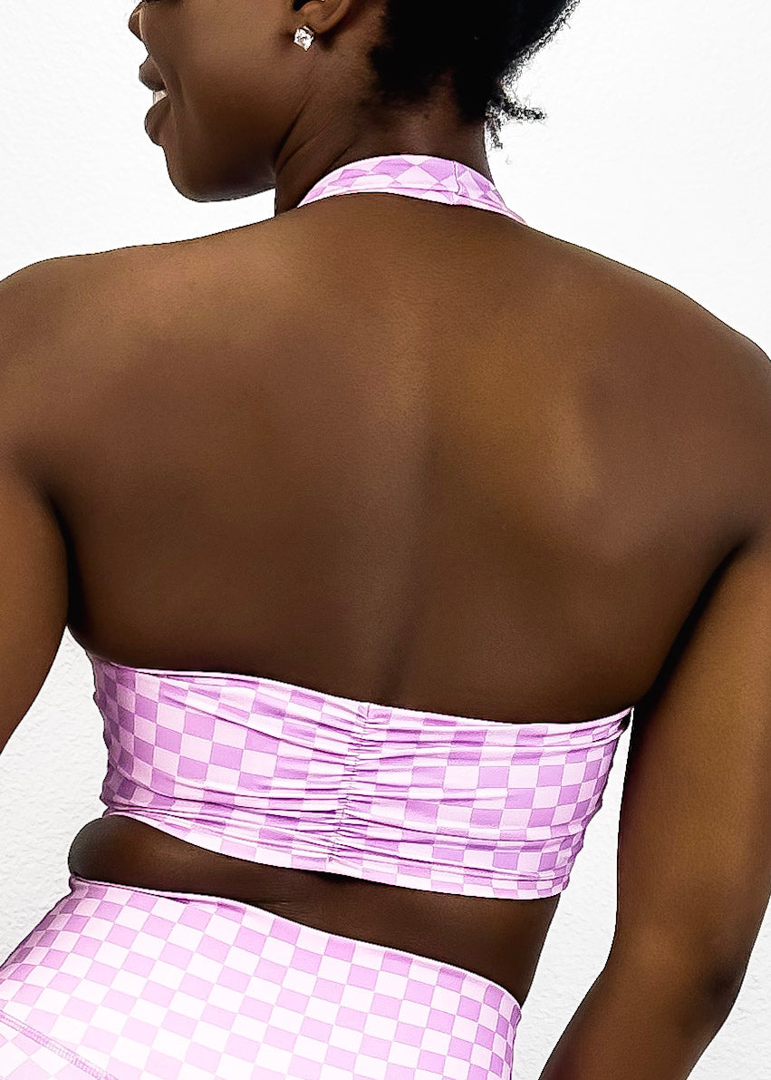 Checkered Longline Halter Sports Bra