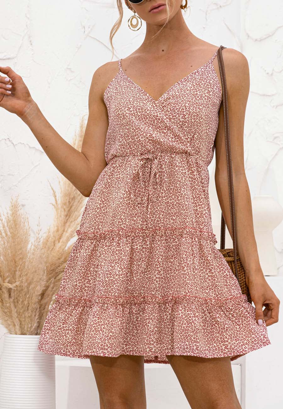 Floral Surplice Neck Dress