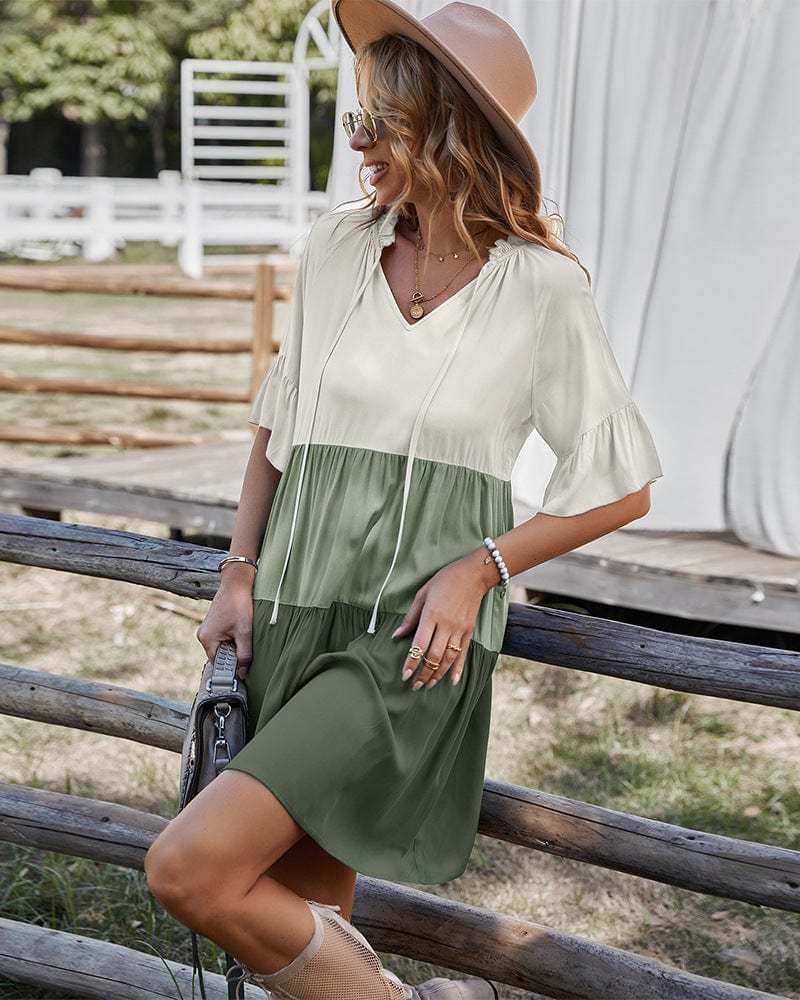 Tie Neck Color Block Dress