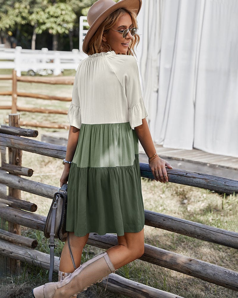 Tie Neck Color Block Dress