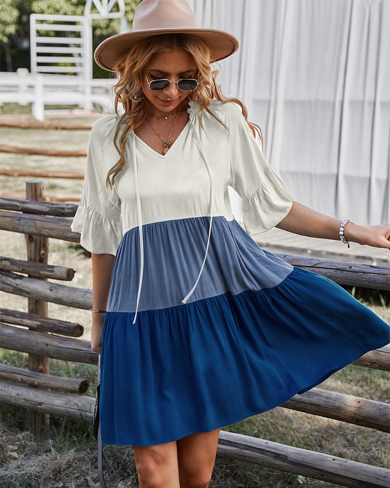 Tie Neck Color Block Dress