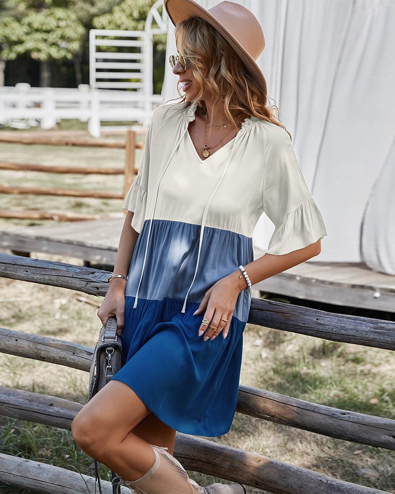 Tie Neck Color Block Dress