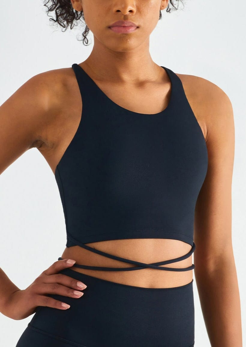 Scoop Neck Wrap Waist Crossover Tying Sports Bra Tank