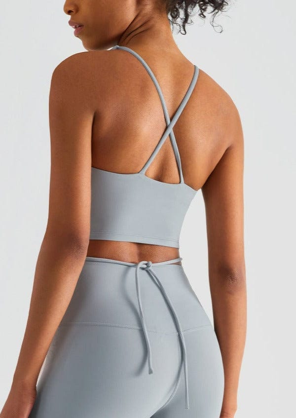 Scoop Neck Wrap Waist Crossover Tying Sports Bra Tank