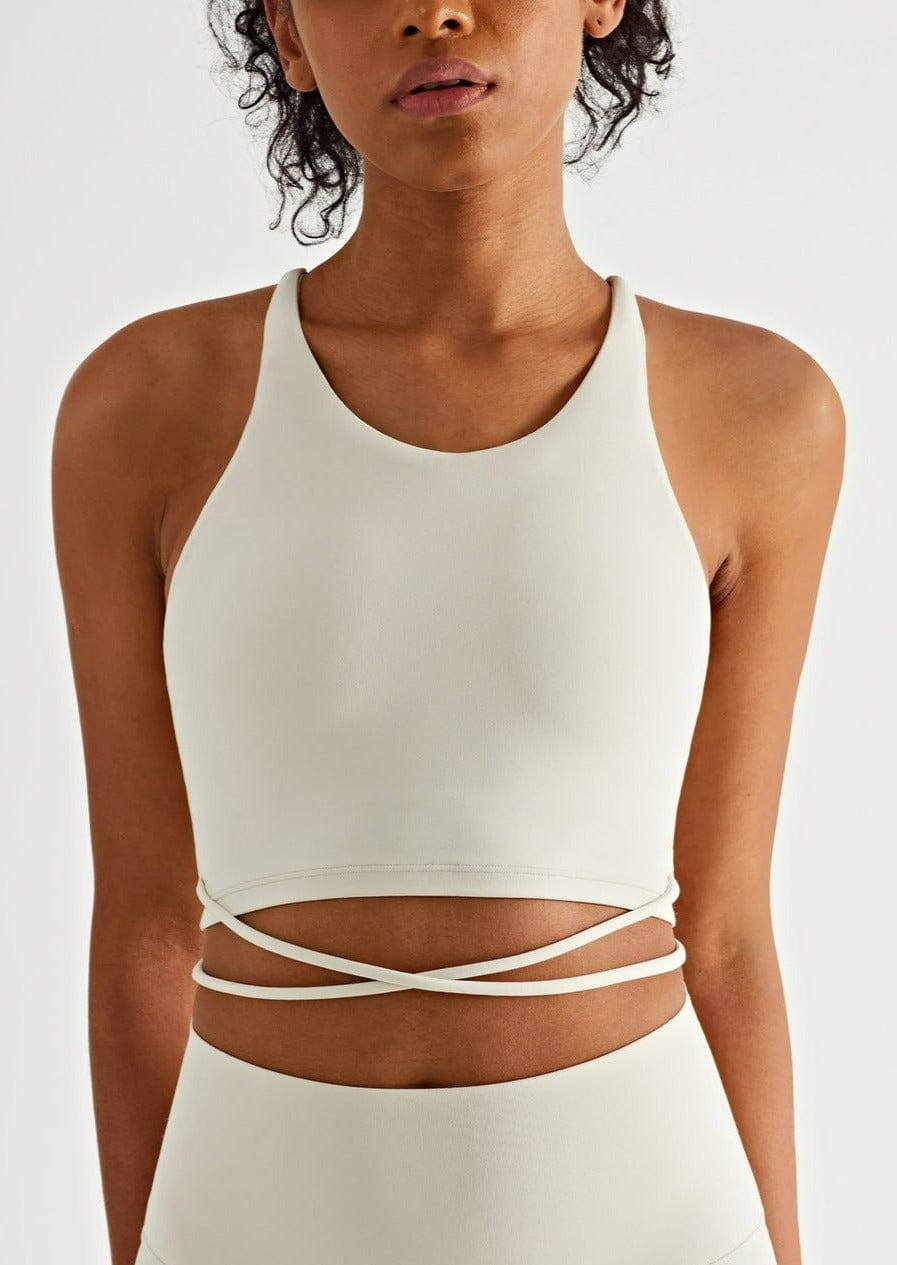 Scoop Neck Wrap Waist Crossover Tying Sports Bra Tank