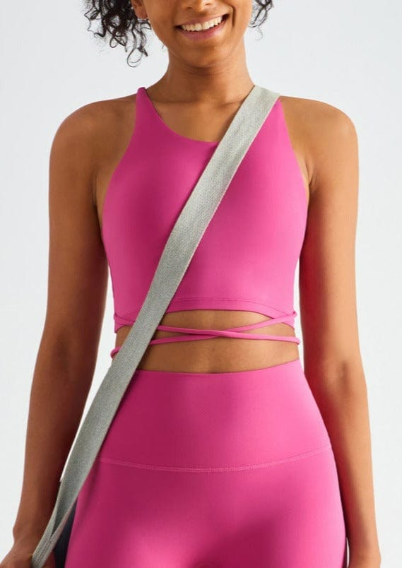 Scoop Neck Wrap Waist Crossover Tying Sports Bra Tank