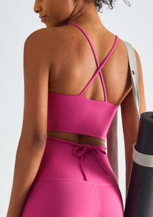 Scoop Neck Wrap Waist Crossover Tying Sports Bra Tank