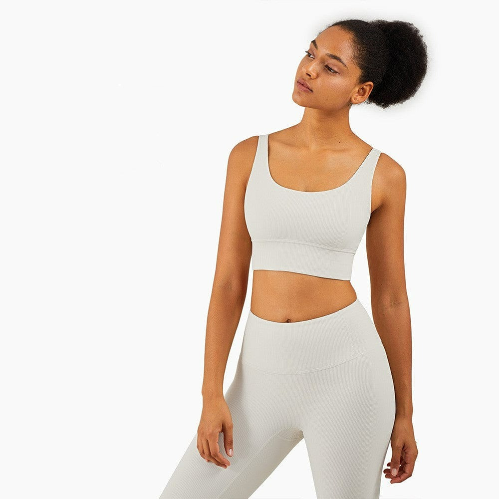 Sujetador deportivo de cuello redondo y canalé