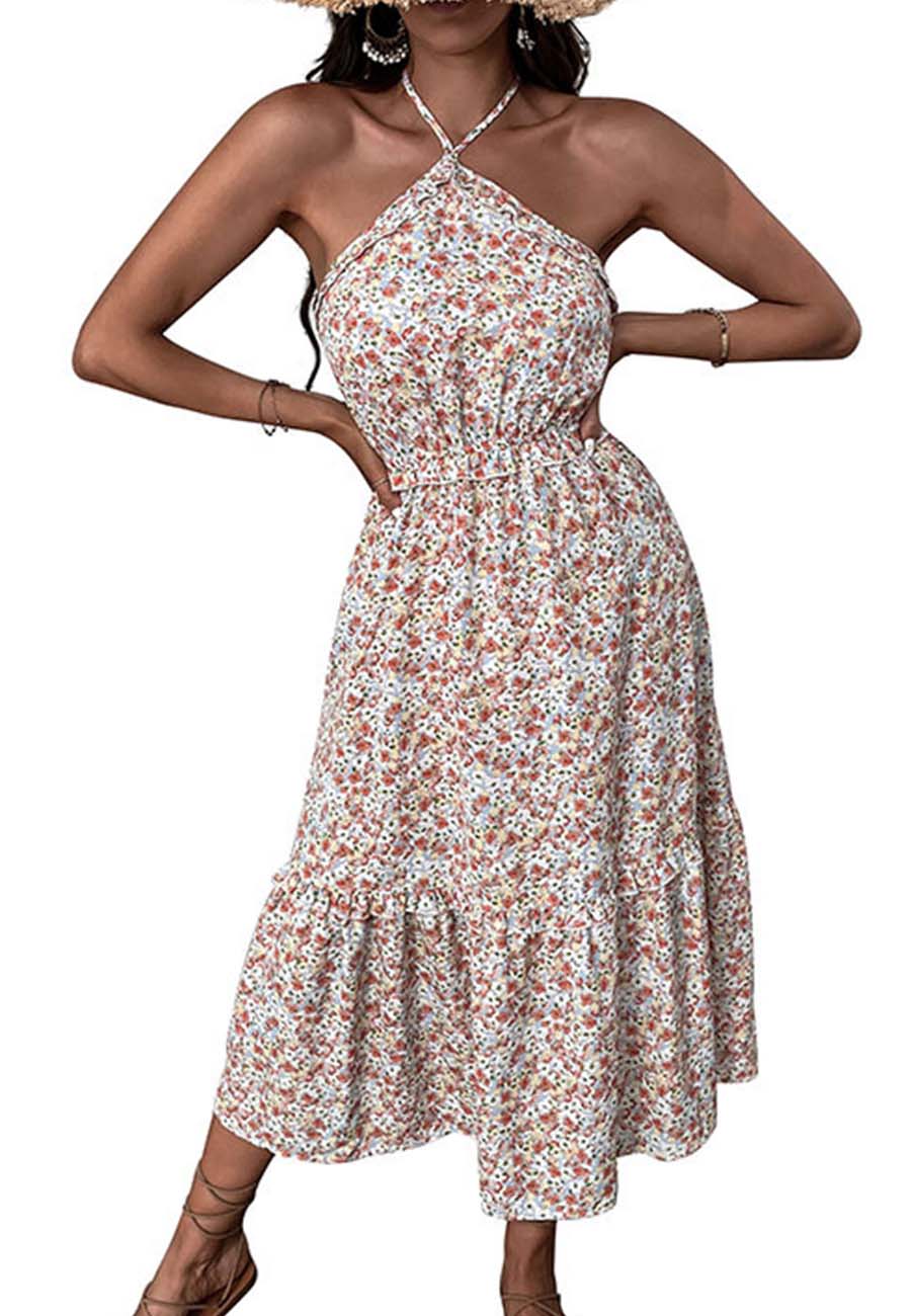 Halter Tie-Back Floral Dress