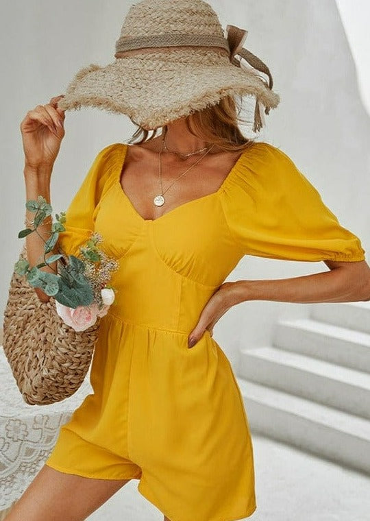 Sunrise Yellow Puffed Sleeve Romper