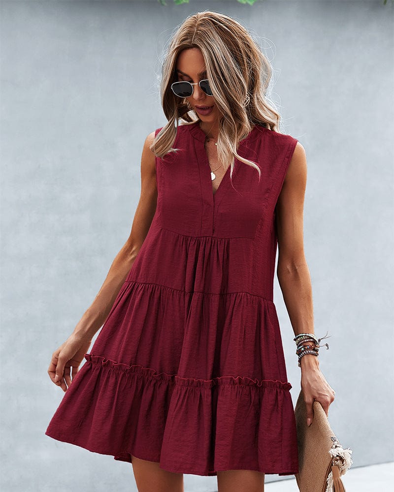 Notched Collar Ruffle Down Lux Dress
