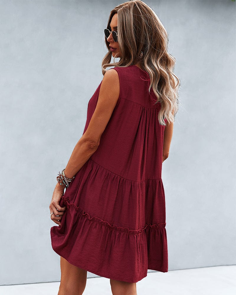 Notched Collar Ruffle Down Lux Dress