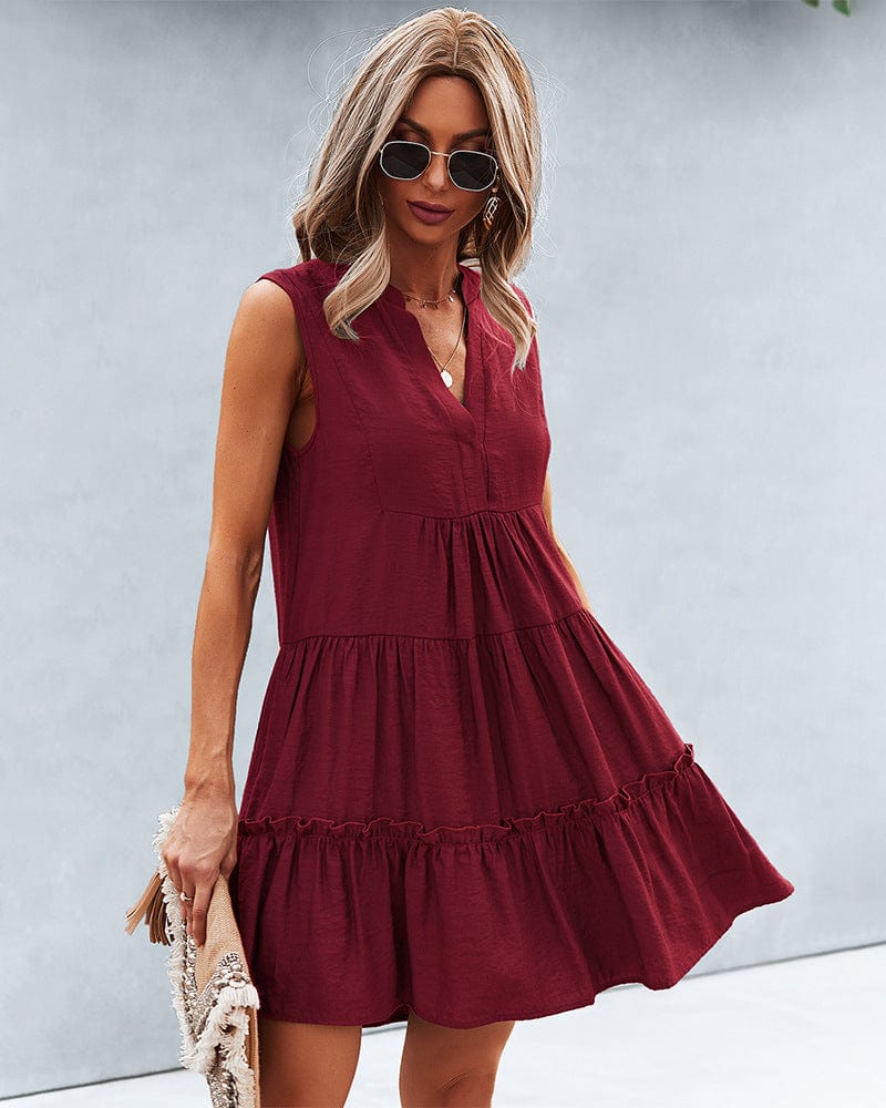 Notched Collar Ruffle Down Lux Dress
