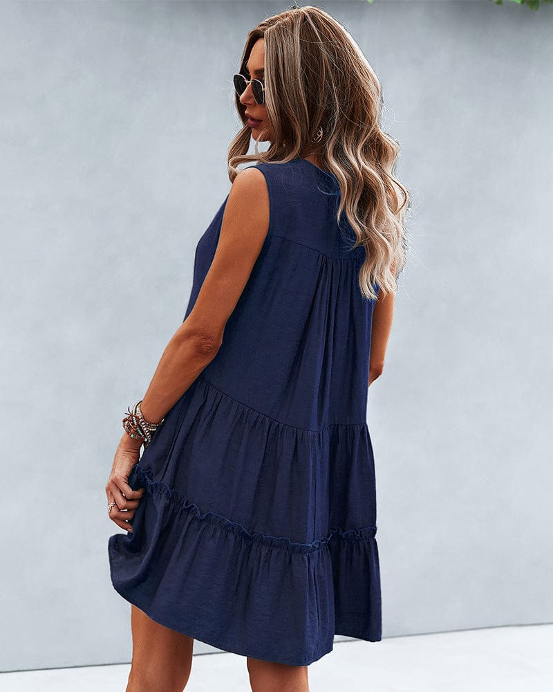 Notched Collar Ruffle Down Lux Dress