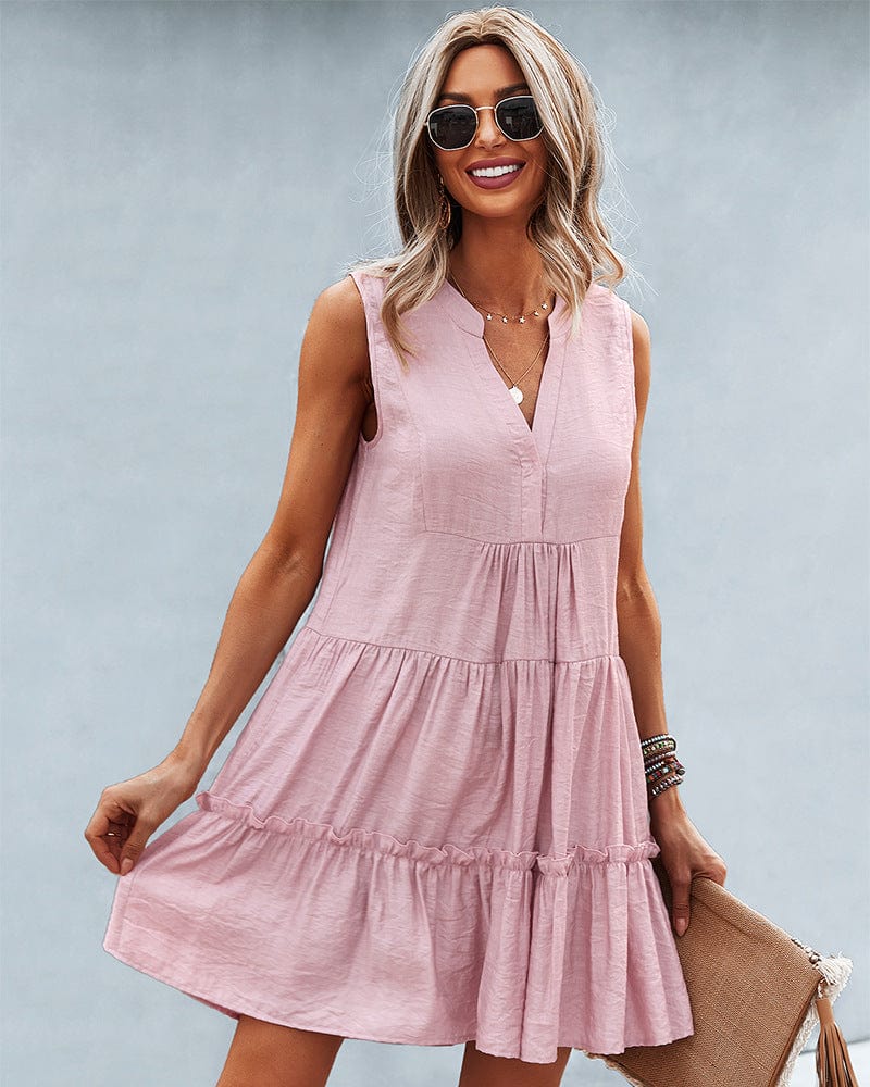 Notched Collar Ruffle Down Lux Dress