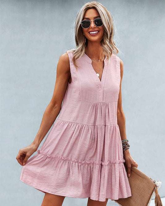 Notched Collar Ruffle Down Lux Dress