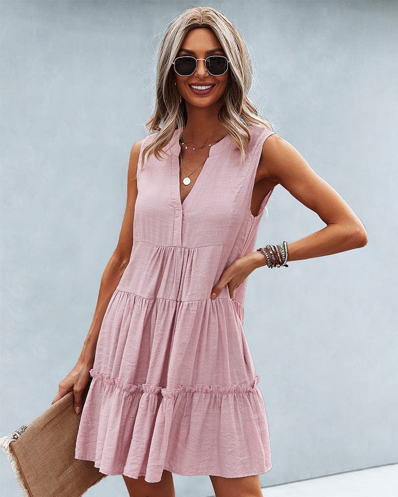 Notched Collar Ruffle Down Lux Dress