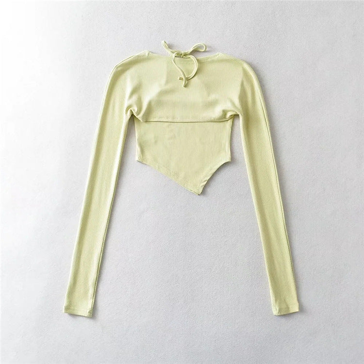 Tie Neck Asymmetrical Hem Top