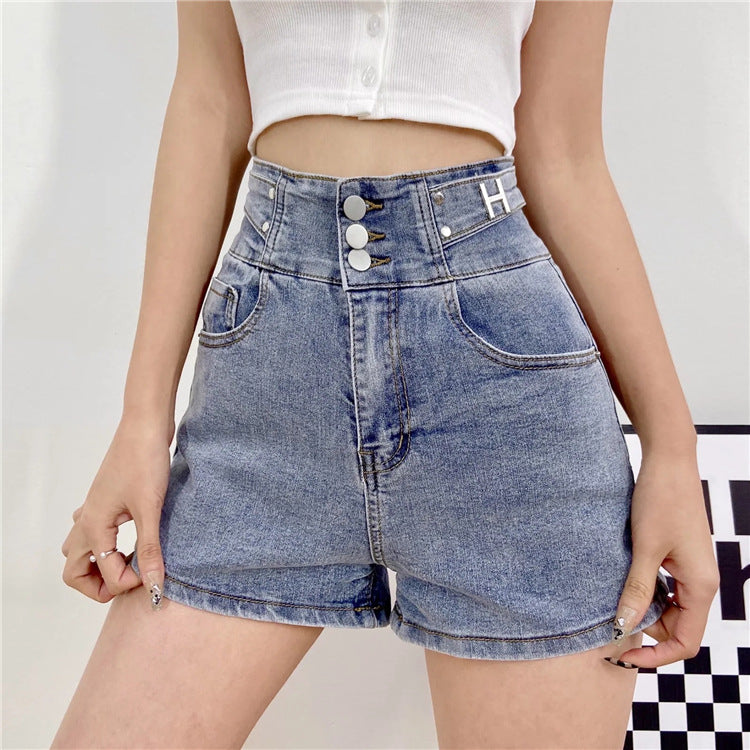 Triple Button Denim Shorts