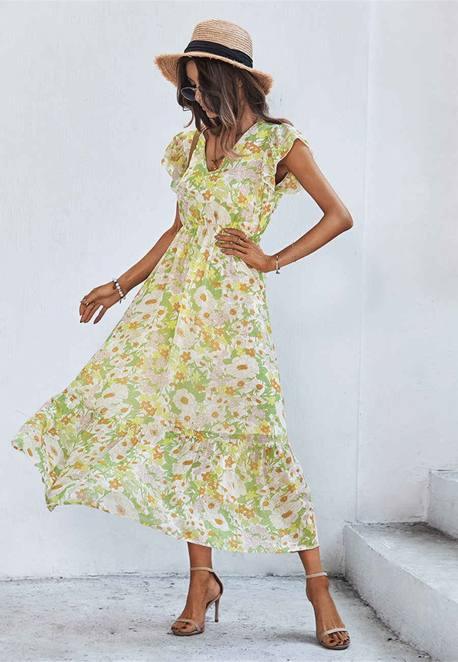 Flutter Sleeve Floral Print Dress