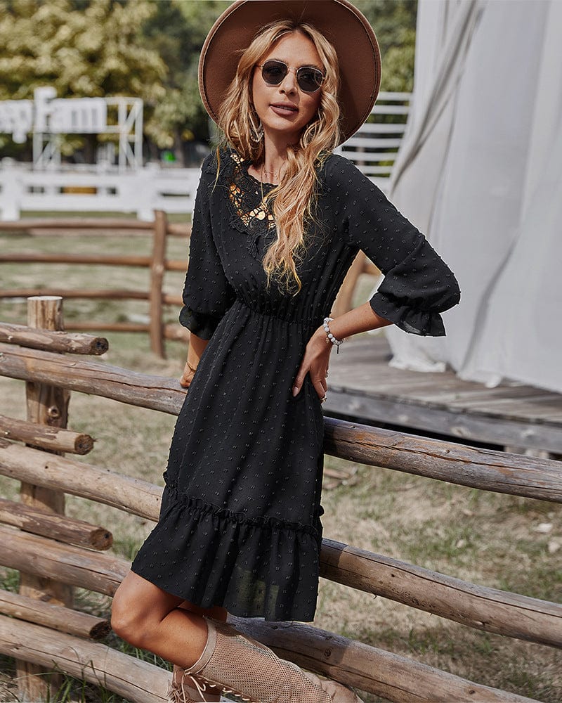 Crochet Lace Clip Dot Neck Dress