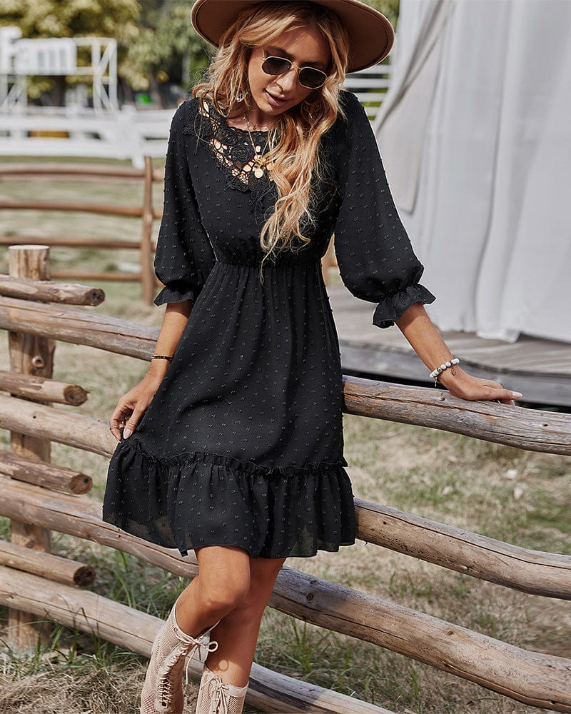 Crochet Lace Clip Dot Neck Dress