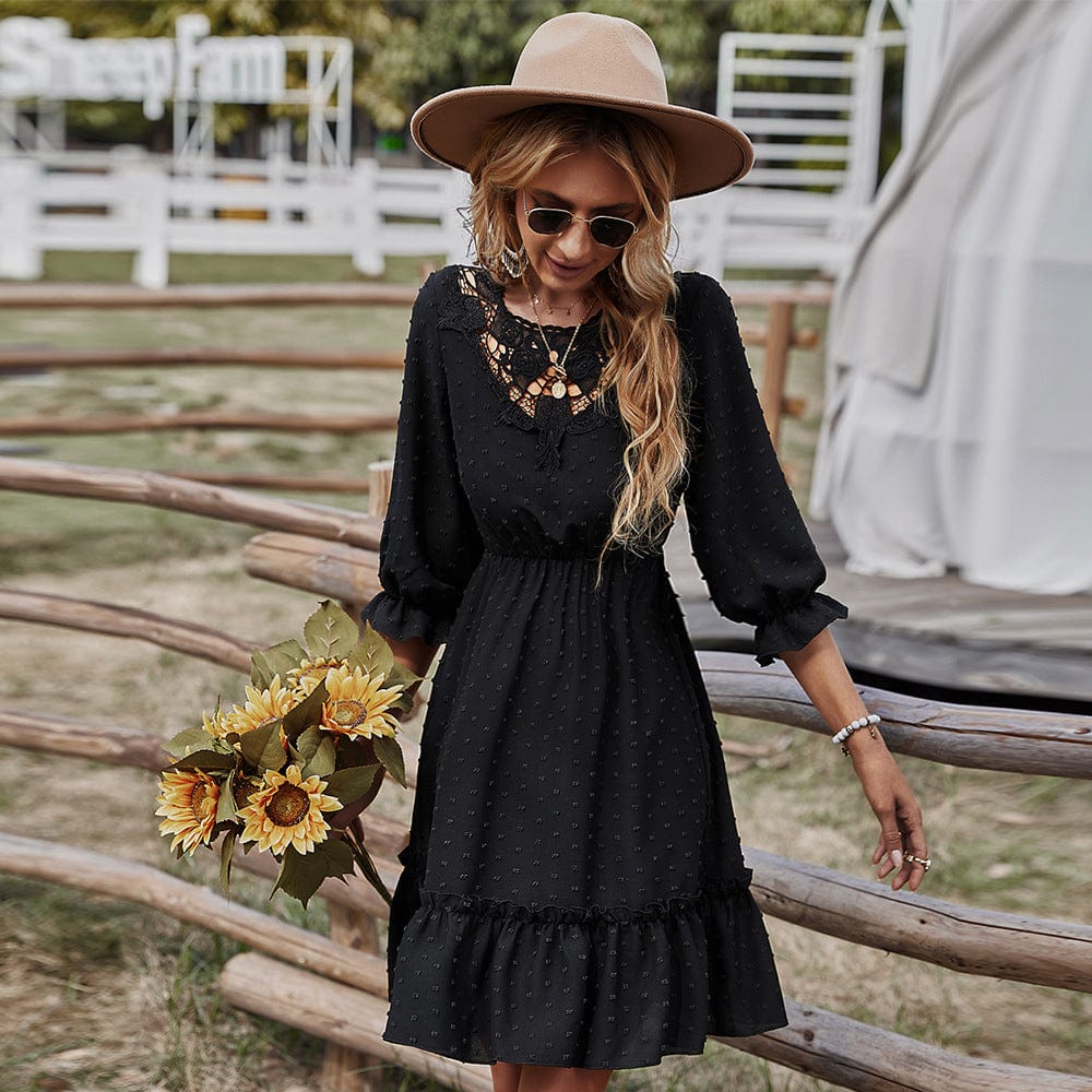 Crochet Lace Clip Dot Neck Dress