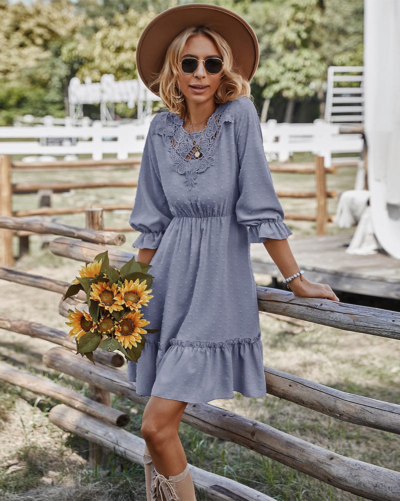 Crochet Lace Clip Dot Neck Dress