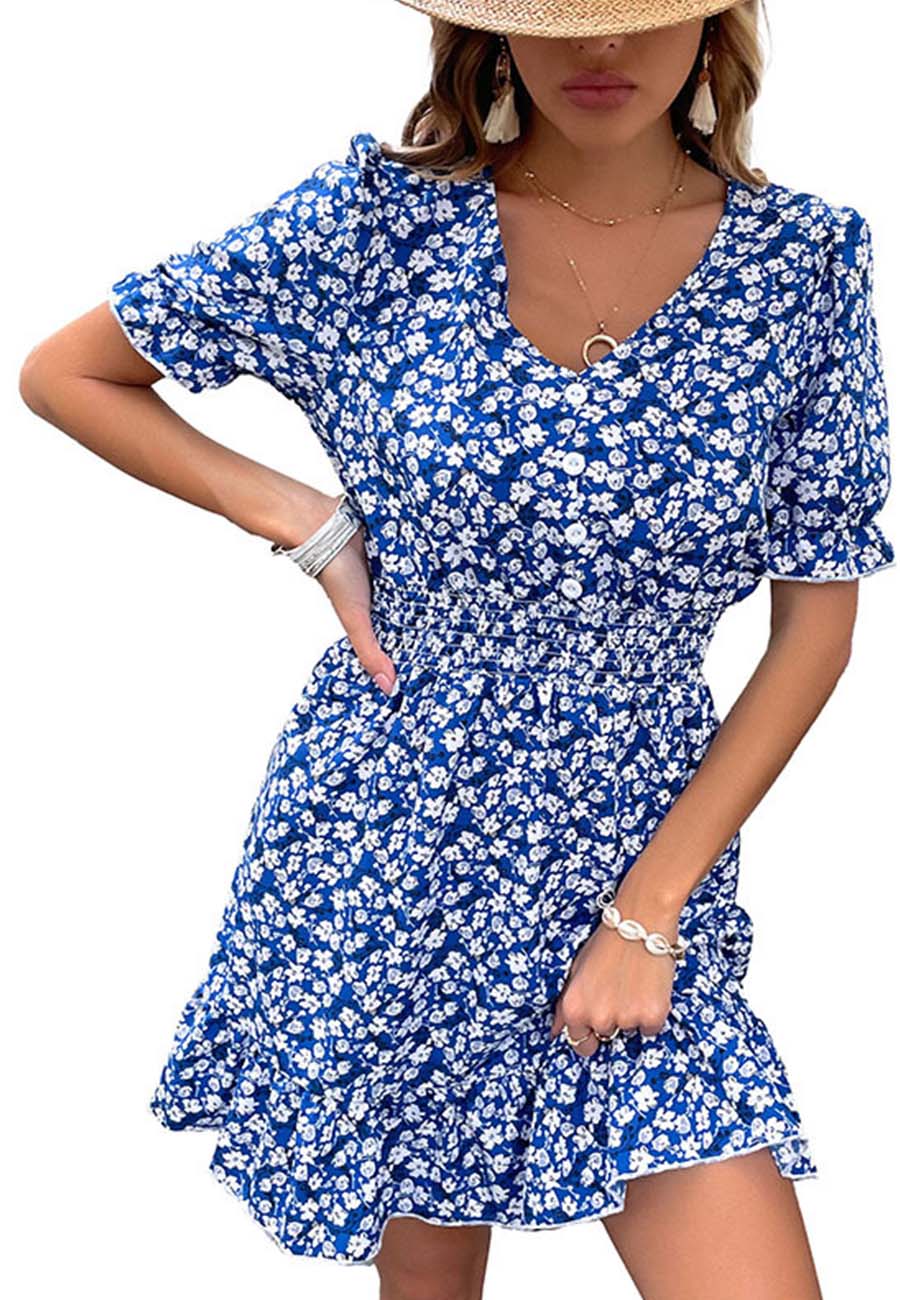 Vestido con dobladillo con volantes y estampado floral