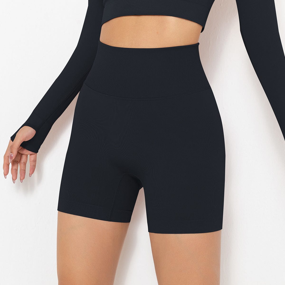 Pantalones cortos de ciclista moldeadores de tiro alto y canalé