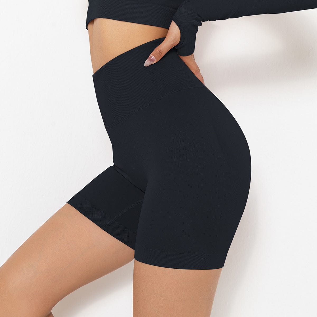 Pantalones cortos de ciclista moldeadores de tiro alto y canalé