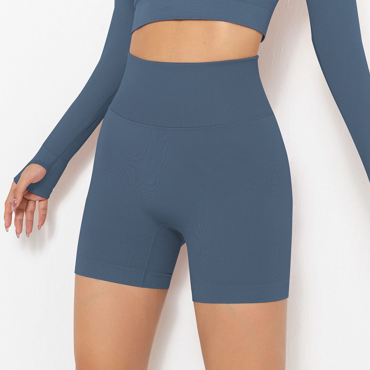 Pantalones cortos de ciclista moldeadores de tiro alto y canalé