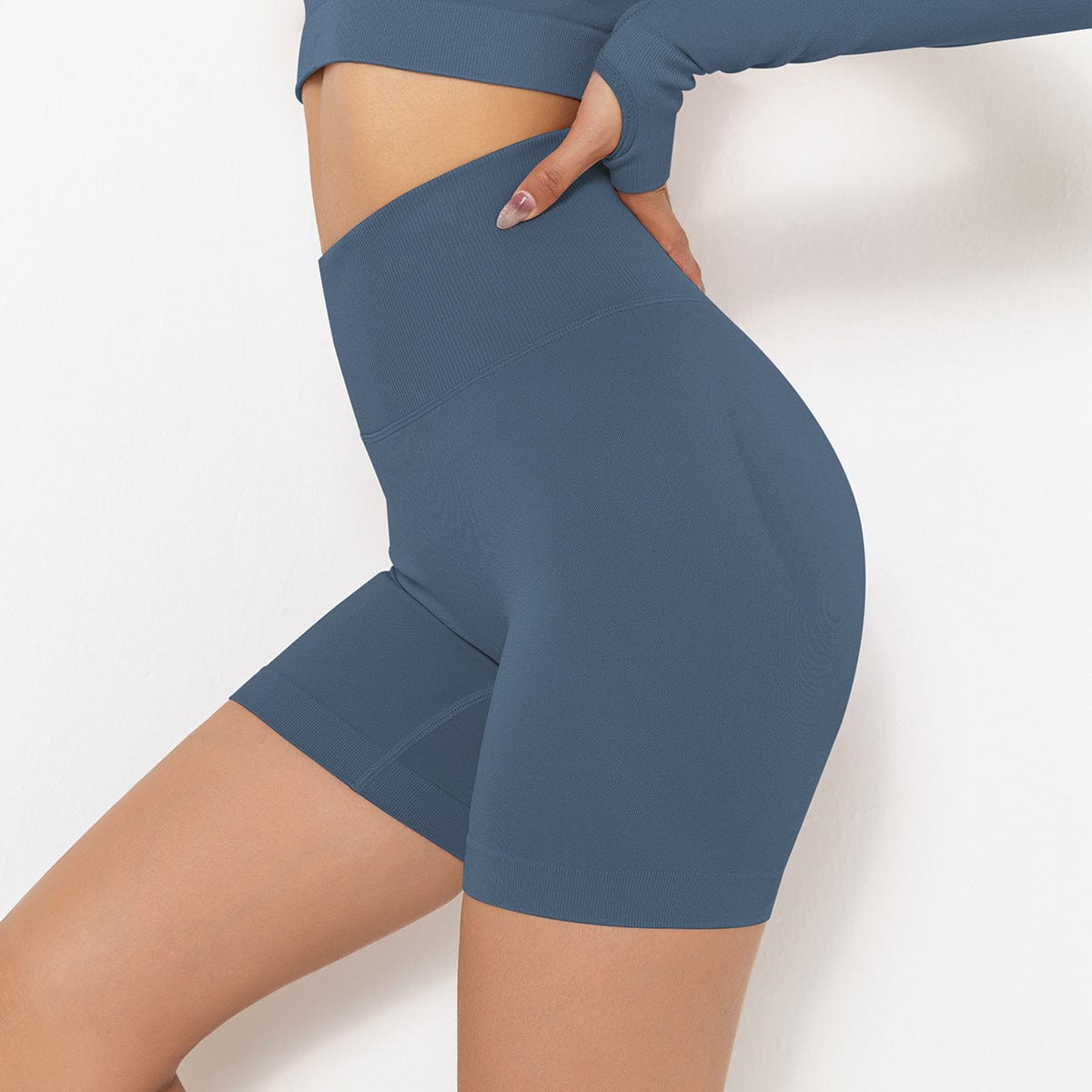 Pantalones cortos de ciclista moldeadores de tiro alto y canalé