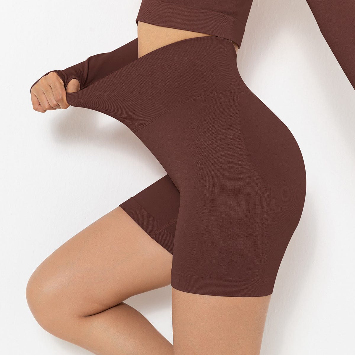 Pantalones cortos de ciclista moldeadores de tiro alto y canalé