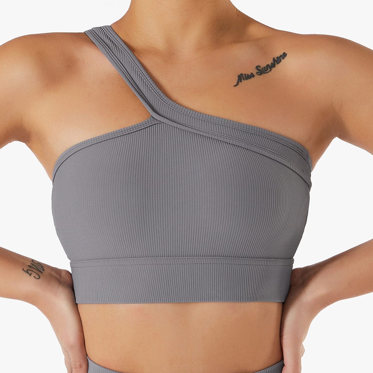 Ribbed Asymmetrical One Shoulder Sports Bra