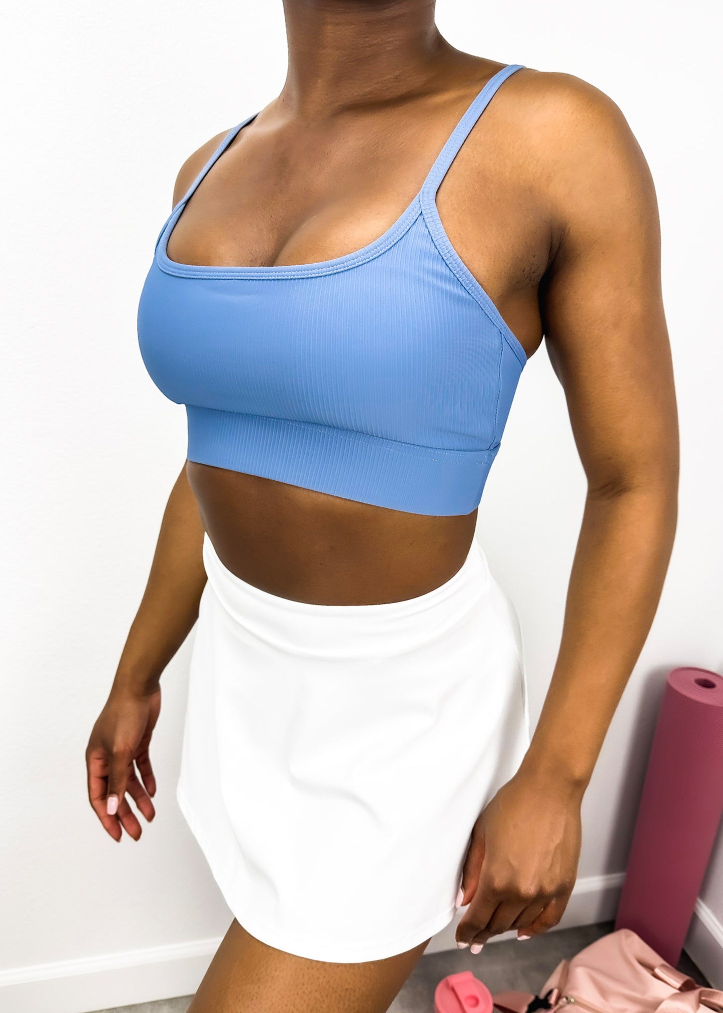 Ribbed Scoop Neck Thin Tank Sports Bra