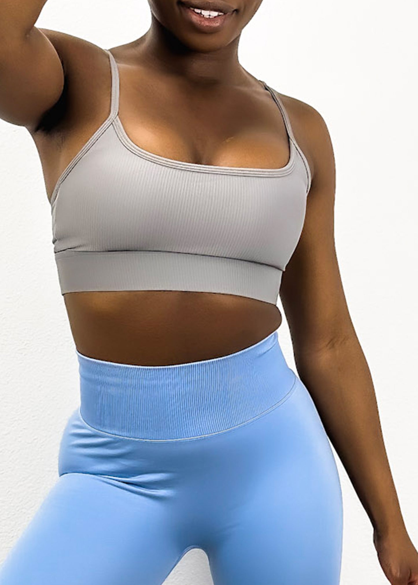 Ribbed Scoop Neck Thin Tank Sports Bra