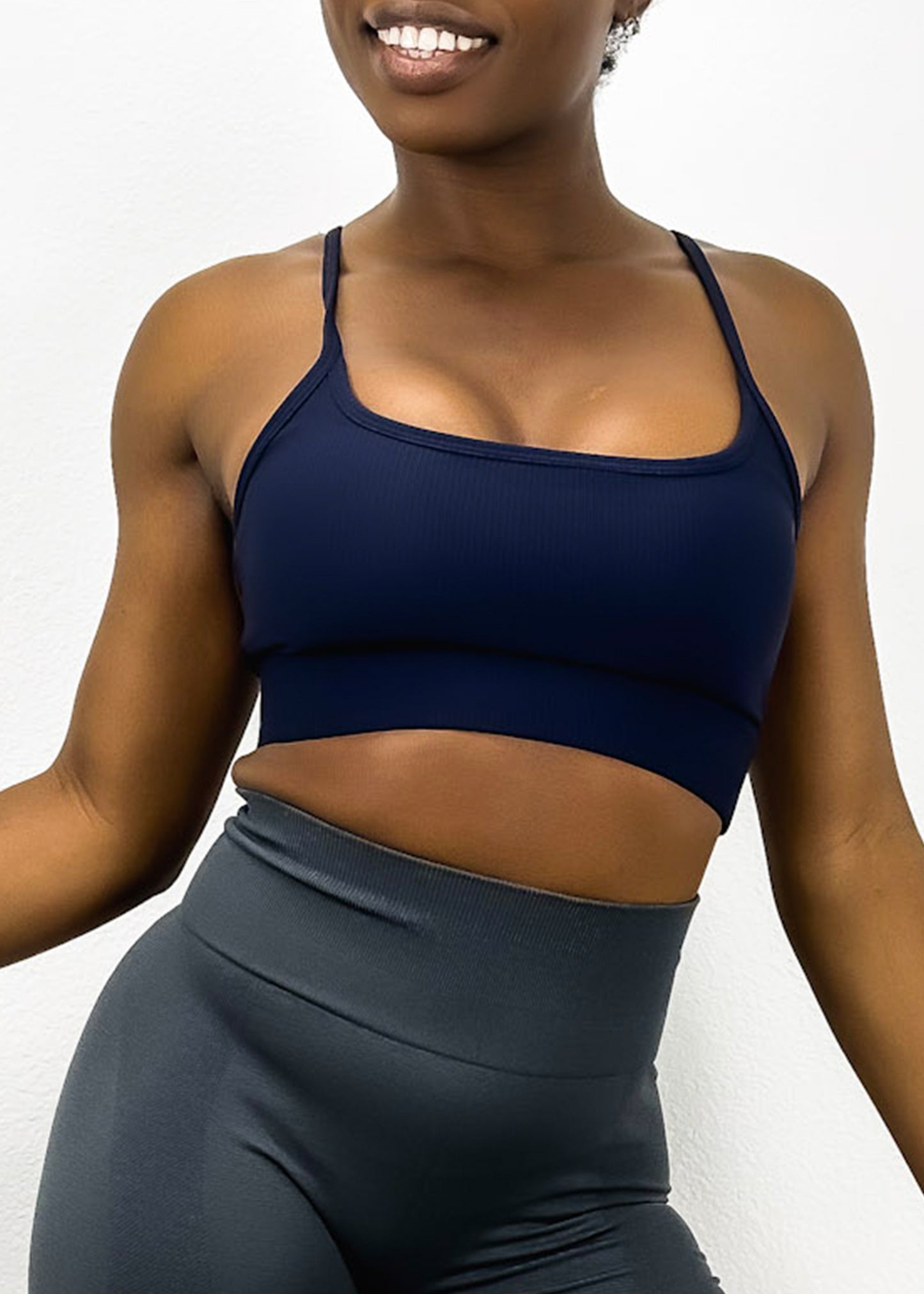 Ribbed Scoop Neck Thin Tank Sports Bra