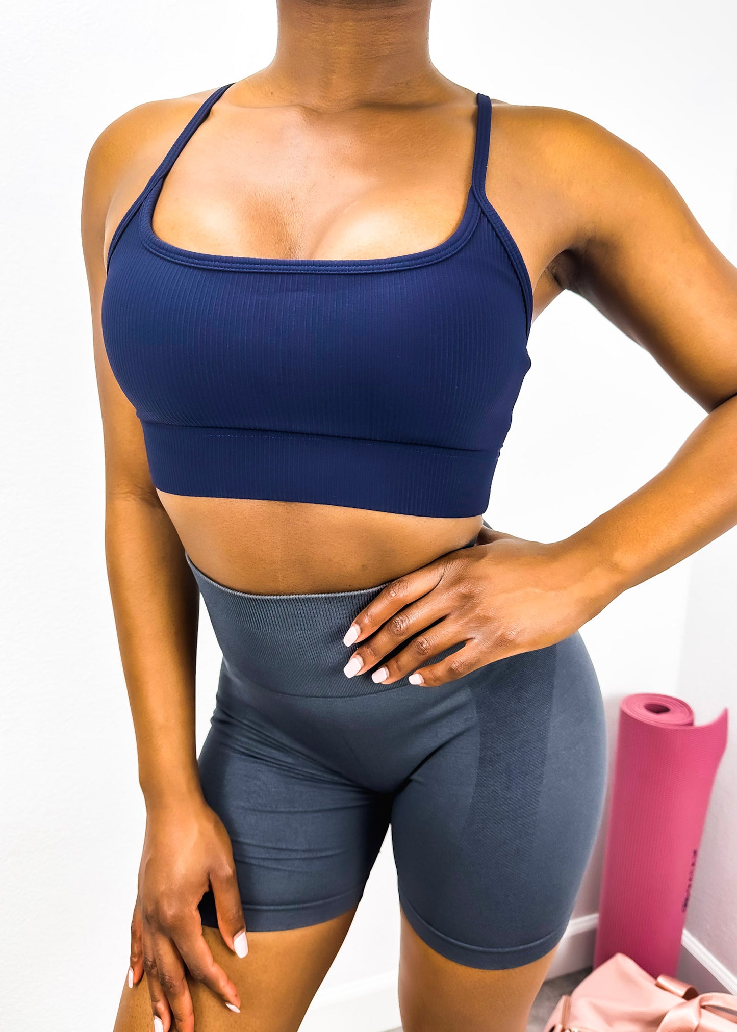 Ribbed Scoop Neck Thin Tank Sports Bra