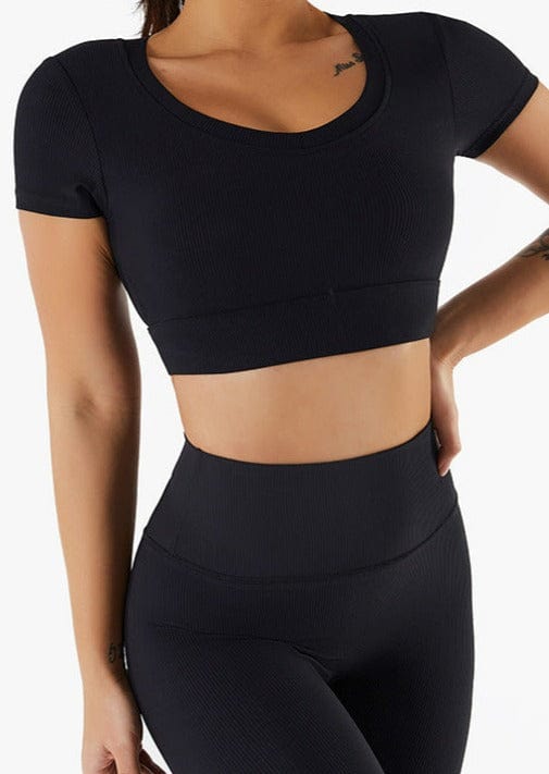 Ribbed Scoop Cropped Cap Sleeve Tee Top